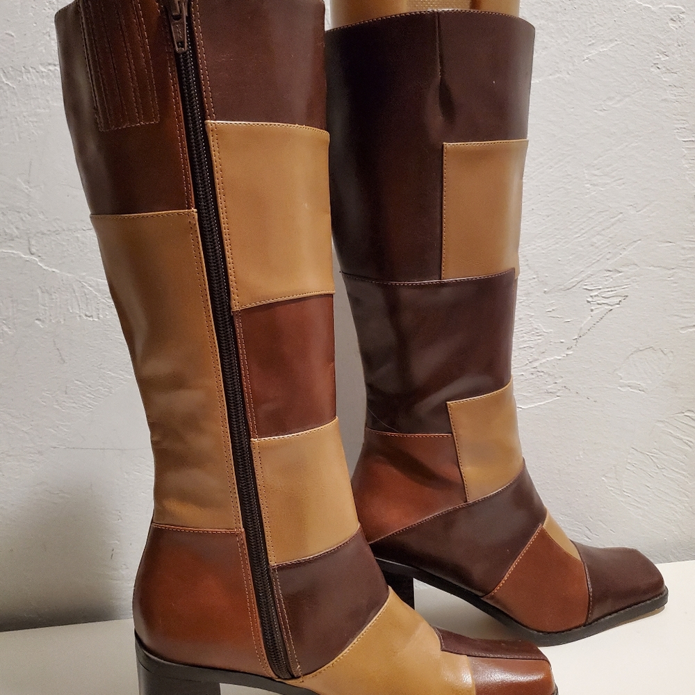 Brown Patchwork lined boots